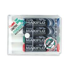 Pentel Whiteboard Maxi Marker - Chisel Marker Point Style - Blue, Black, Red, Green Alcohol Based Ink - Clear Barrel - 4 / Pack