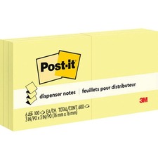 3M Pop-Up Notes Pad - 3" x 3" - Square - Canary Yellow - 6 / Pack