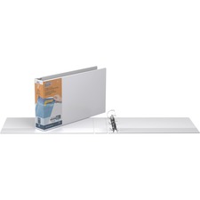 QuickFit QuickFit Angle D-ring Deluxe Ledger Spreadsheet View Binder - 2" Binder Capacity - 11" x 17" Sheet Size - D-Ring Fastener(s) - Internal Pocket(s) - Suede - White - Recycled - Clear Overlay, Locking Ring, Heavy Duty, Easy Insert Spine, Antimicrobial, Durable - 1 Each