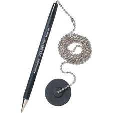 MMF Secure-A-Pen Counter Pen - Medium Pen Point - Refillable - Black - Black Barrel - 1 Each