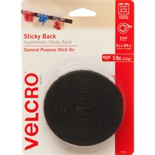 VELCRO® 90086 General Purpose Sticky Back - 5 ft Length x 0.75" Width - Dispenser Included - For Multipurpose - 1 Each - Black