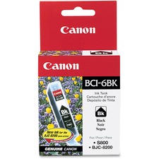 Canon BCI-6Bk Ink Cartridge - Inkjet - Standard Yield - 370 Pages - Black - 1 Each