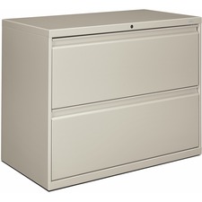 HON Brigade 800 H882 Lateral File - 28.4" Height x 36" Width x 19.3" Depth - Total Drawer(s): 2 - Finish: Light Gray - Radius Pull, Lockable, Glide, Removable Lock, Heavy Duty - For File Storage, Workstation, Desk, Office - 1 Each