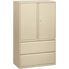 HON Brigade 800 H895LS Lateral File - 64.3" Height x 42" Width x 18" Depth - Total Drawer(s): 2 - 3 Shelve(s) - Finish: Putty - Radius Pull, Lockable, Glide, Removable Lock, Adjustable Shelf, Heavy Duty - For File Storage, Workstation, Desk, Office - 1 Each