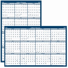 House of Doolittle Write-on Laminated Wall Planner - Professional - Julian Dates - Yearly - 12 Month - January 2024 - December 2024 - 32" x 48" Sheet Size - 1.38" x 2" , 1.63" x 1.63" Block - Blue, Gray - Paper - 32" Height - Laminated, Erasable, Write on/Wipe off, Reminder Section, Theme - 1 Each