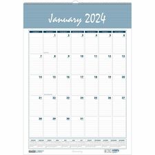 House of Doolittle Bar Harbor 12-Month Wall Calendar - Julian Dates - Monthly - 1 Year - January 2024 - December 2024 - 1 Month Single Page Layout - 22" x 31 1/4" Sheet Size - 2.63" x 4.25" Block - Wire Bound - Blue, Gray - Paper - Reference Calendar, Eyelet - 1 Each