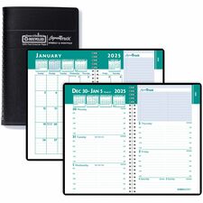 House of Doolittle Express Track Small Weekly/Monthly Calendar Planner - Julian Dates - Weekly, Monthly - 13 Month - January 2024 - January 2025 - 8:00 AM to 5:00 PM - Hourly - 1 Week, 1 Month Double Page Layout - 5" x 8" Sheet Size - Wire Bound - Paper, Simulated Leather - Black CoverTabbed, Expense Log - 1 Each