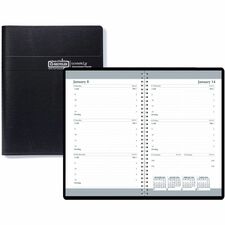 House of Doolittle Horizontal Format Recycled Weekly Planner - Julian Dates - Weekly - 12 Month - January 2024 - December 2024 - 8:00 AM to 5:00 PM - Half-hourly - 1 Week Double Page Layout - 5" x 8" Sheet Size - Wire Bound - Paper, Simulated Leather - Black - Phone Directory, Notes Area - 1 Each