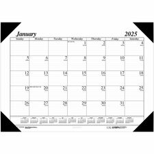 House of Doolittle Economy Refillable Desk Pad - Julian Dates - Monthly - 12 Month - January 2024 - December 2024 - 1 Month Single Page Layout - 22" x 17" Sheet Size - 2.88" x 2.25" Block - Desk Pad - White, Black - Leatherette - 1 Each