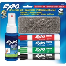 Expo Low Odour Dry Erase Starter Sets - Chisel Marker Point Style - Black, Blue, Red, Green - 1 / Set