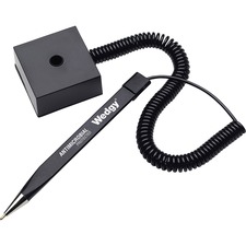 MMF Square Base Wedgy Coil Pen - Refillable - Retractable - Blue - Black Barrel - Metal Tip - 1 Each