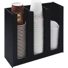 Vertiflex 3-column Cup and Lid Holder Organizer - 11.8" x 12.8" x 4.5" x - 1 Each - Black