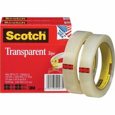 Scotch Transparent Tape - 3/4"W - 72 yd Length x 0.75" Width - 3" Core - Long Lasting - For Sealing, Label Protection, Wrapping, Mending - 2 / Pack - Clear