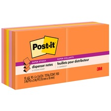 Post-it® Super Sticky Dispenser Notes - Energy Boost Color Collection - 900 - 3" x 3" - Square - 90 Sheets per Pad - Unruled - Vital Orange, Tropical Pink, Sunnyside - Paper - Self-adhesive, Repositionable - 10 / Pack