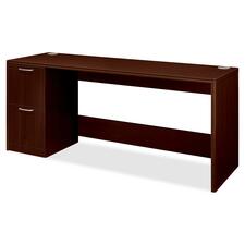 HON Attune Laminate Series Credenza - 2-Drawer - 72" x 24" x 29.5" - 2 Drawer(s) - Single Pedestal on Left Side - Material: Wood Grain - Finish: Laminate, Mahogany - Grommet