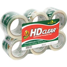 Duck Brand HD Clear Extra Width 3" Packaging Tape - 55 yd Length x 3" Width - 2.60 mil - Acrylic Backing - For Label Protection, Packing - 6 / Pack - Clear