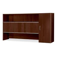 HON Attune Laminate Series Stack-on Storage Hutch - 72" x 14.6" x 37.1" - 1 Door(s) - 2 Shelve(s) - 2 Adjustable Shelf(ves) - Material: Wood Grain - Finish: Laminate, Mahogany - Grommet, Durable, Abrasion Resistant, Stain Resistant