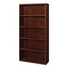 HON Attune Laminate Series Bookshelf - 36" x 13.1" x 71" - 5 Shelve(s) - Material: Wood Grain - Finish: Laminate, Mahogany - Grommet