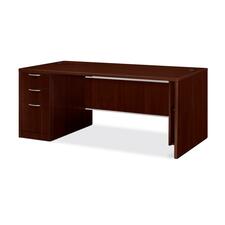 HON Attune Laminate Series Pedestal Desk - 3-Drawer - 72" x 36" x 29.5" - 3 x Box, File Drawer(s) - Single Pedestal on Left Side - Material: Wood Grain - Finish: Laminate, Mahogany - Grommet, Durable, Abrasion Resistant, Stain Resistant