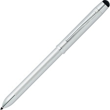 Cross Tech3+ Lustrous Chrome Multifunction Pen with Stylus and 0.5mm lead - 0.5 mm Lead Size - Refillable - Black, Red Ink - Chrome Barrel - 1 Each