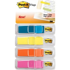 Post-it® Flags - 1/2" x 1 3/4" - Rectangle - Unruled - Blue, Pink, Yellow, Orange - Removable, Self-adhesive, Residue-free, Repositionable - 4 / Pack