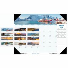 House of Doolittle EarthScapes Coastlines Desk Pad - Julian Dates - Monthly - 1 Year - January 2024 - December 2024 - 1 Month Single Page Layout - 22" x 17" Sheet Size - 2.38" x 2.13" Block - Desk Pad - White - Leatherette, Paper, Chipboard - Holder, Notepad, Reference Calendar, Reinforced - 1 Each