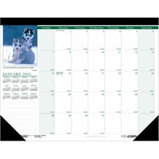 House of Doolittle Earthscapes Puppies Photo Desk Pad - Julian Dates - Monthly - 12 Month - January 2024 - December 2024 - 1 Day Single Page Layout - 22" x 17" Sheet Size - 2.88" x 2.25" Block - Desk Pad - White - Leatherette, Paper - 1 Each