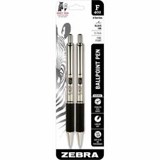 Zebra STEEL 4 Series F-402 Retractable Ballpoint Pen - Fine Pen Point - 0.7 mm Pen Point Size - Refillable - Retractable - Black - Stainless Steel Barrel - 2 / Pack