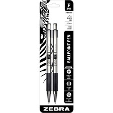Zebra Pen F-301 Stainless Steel Ballpoint Pens - Fine Pen Point - 0.7 mm Pen Point Size - Refillable - Retractable - Black - Stainless Steel Barrel - 2 / Pack