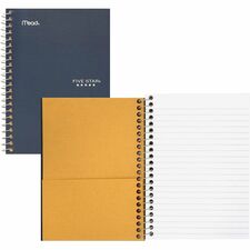 Mead Personal Wirebound Notebook - 100 Sheets - Wire Bound - 5" x 7" - Assorted Paper - Perforated, Pocket Divider - 1 Each