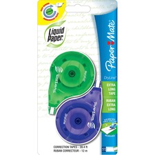 Paper Mate Liquid Paper DryLine Correction Tape - 0.20" (5.08 mm) Width x 39.3 ft Length - 1 Line(s) - White TapeBlue Dispenser - Non-refillable, Tear Resistant, Break Resistant - 2 / Pack - Blue