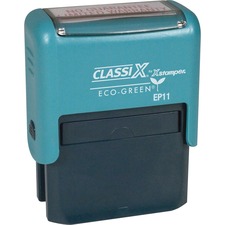 Xstamper ClassiX ECO Self-inking Message Stamp - Custom Message/Date Stamp - 0.50" Impression Width x 1.50" Impression Length - Black - Plastic - Recycled - 1 Each