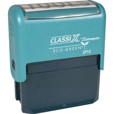 Xstamper ClassiX ECO Self-inking Message Stamp - Custom Message/Date Stamp - 0.94" Impression Width x 2.44" Impression Length - Black - Plastic - Recycled - 1 Each