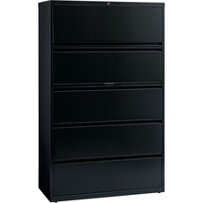 Lorell Fortress Series Lateral File w/Roll-out Posting Shelf - 42" x 18.6" x 67.7" - 5 x Drawer(s) for File - Letter, Legal, A4 - Lateral - Interlocking, Label Holder, Leveling Glide, Ball-bearing Suspension - Black - Recycled