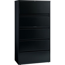 Lorell Telescoping Suspension Lateral Files - 5-Drawer - 36" x 18.6" x 67.7" - 5 x Drawer(s) for File - Letter, Legal, A4 - Lateral - Rust Proof, Interlocking, Leveling Glide, Ball-bearing Suspension, Label Holder - Black - Recycled