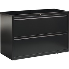 Lorell Fortress Series Lateral File - 42" x 18.6" x 28.1" - 2 x Drawer(s) for File - Letter, Legal, A4 - Lateral - Interlocking, Leveling Glide, Ball-bearing Suspension, Label Holder - Black - Recycled