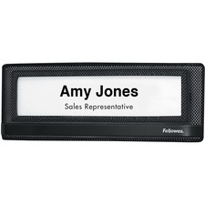 Fellowes Mesh Partition Additionsâ„¢ Name Plate - 1 Each - 9.25" (234.95 mm) Width x 3.38" (85.85 mm) Height - Rectangular Shape - Tackable, Recyclable - Black, Clear