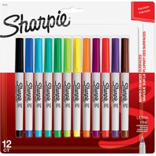 Sharpie Ultra Fine Permanent Marker - Ultra Fine Marker Point - Black, Blue, Turquoise, Aqua, Green, Lime, Yellow, Orange, Berry, Red, Purple, ... Alcohol Based Ink - 12 / Pack
