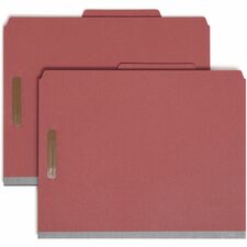 Smead 2/5 Tab Cut Letter Recycled Classification Folder - 8 1/2" x 11" - 2" Expansion - 6 x 2K Fastener(s) - 1" Fastener Capacity, 2" Fastener Capacity - Top Tab Location - Right of Center Tab Position - 2 Divider(s) - Pressboard - Red - 100% Recycled - 10 / Box
