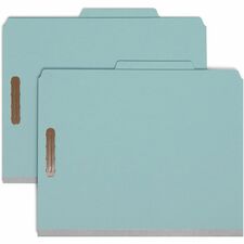 Smead 2/5 Tab Cut Letter Recycled Classification Folder - 8 1/2" x 11" - 2" Expansion - 6 x 2K Fastener(s) - 1" Fastener Capacity, 2" Fastener Capacity - Top Tab Location - Right of Center Tab Position - 2 Divider(s) - Pressboard - Blue - 100% Recycled - 10 / Box