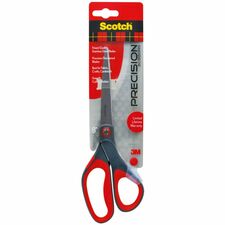 Scotch Precision Scissors - Straight Handles - 8" Overall Length - Left/Right - Stainless Steel - Red, Gray - 1 Each