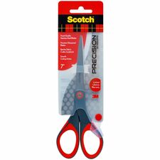 Scotch Precision Scissors - Straight Handles - 7" Overall Length - Left/Right - Stainless Steel - Red, Gray - 1 Each