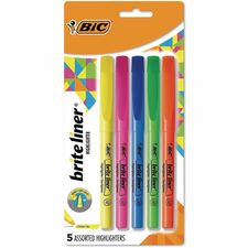 BIC Brite Liner - Chisel Marker Point - Fluorescent Blue, Fluorescent Green, Fluorescent Orange, Fluorescent Pink, Fluorescent Yellow Ink - Water Based - 5 / Set