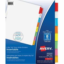 Avery® Big Tab Insertable Extra-Wide Dividers - 8 x Divider(s) - 8 Tab(s) - 8 - 8 Tab(s)/Set - 9.25" Divider Width x 11.13" Divider Length - 3 Hole Punched - White Paper Divider - Multicolor Paper Tab(s) - Recycled - 8 / Set