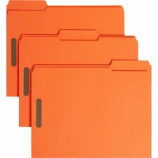 Smead 12540 1/3 Tab Cut Letter Recycled Fastener Folder - 8 1/2" x 11" - 2 x 2K Fastener(s) - 2" Fastener Capacity for Folder - Top Tab Location - Assorted Position Tab Position - Orange - 10% Recycled - 50 / Box