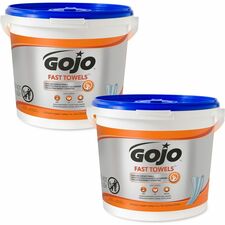 Gojo&reg; Fast Towels Hand/Surface Cleaner - 9" x 10" - White - 225 Per Canister - 2 / Carton