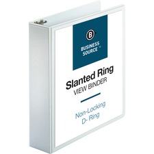 Business Source Basic D-Ring White View Binders - 2" Binder Capacity - Letter - 8 1/2" x 11" Sheet Size - D-Ring Fastener(s) - Polypropylene - White - 1.50 lb - Clear Overlay - 1 Each