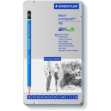 Staedtler Mars Lumograph 100G12S Wood Pencil - B, 2B, 3B, 4B, 5B, 6B, 7B, 8B, F, H, 2H, ... - Wood Barrel - 12 / Case