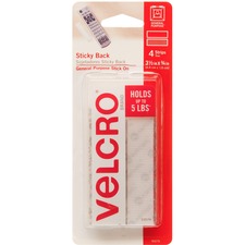 VELCROÂ® 90076 General Purpose Sticky Back - 3.50" (88.9 mm) Length x 0.75" (19.1 mm) Width - 4 / Carton - White