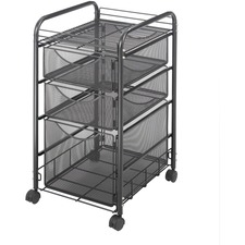 Safco Onyx Mesh File Cart - 2 Shelf - 3 Drawer - 4 Casters - 1.50" (38.10 mm) Caster Size - Steel - x 15.8" Width x 17" Depth x 27" Height - Steel Frame - Black - 1 Each